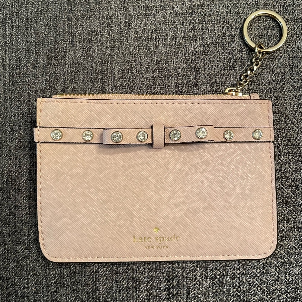 Kate Spade pink jeweled bow ID card wallet